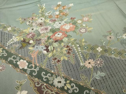 平和屋着物●総刺繍 訪問着 中国三大刺繍 スワトウ刺繍 汕頭刺繍 草花文 金彩 正絹 逸品 AABC3215ck