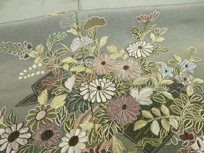 平和屋着物●総刺繍 訪問着 中国三大刺繍 スワトウ刺繍 汕頭刺繍 草花文 金彩 正絹 逸品 AABC3215ck