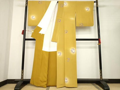 平和屋着物●上質な小紋　草花丸文　ほたる暈し　鬼しぼ縮緬　正絹　逸品　AABC3240ck