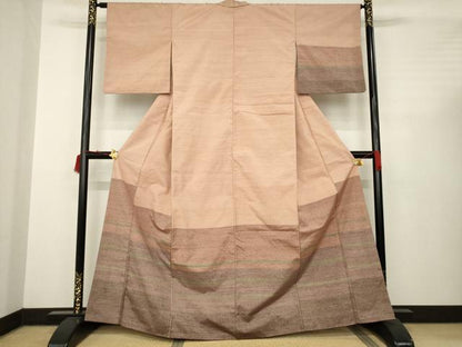 平和屋着物●紬 訪問着 横段文 正絹 逸品 AABC3258ck