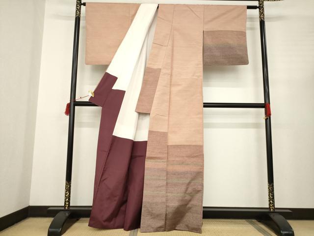 平和屋着物●紬 訪問着 横段文 正絹 逸品 AABC3258ck