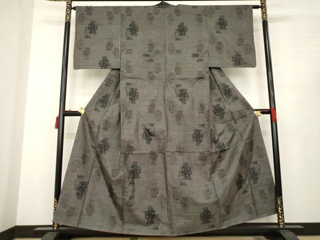 平和屋着物●本場大島紬　カタス7マルキ　陶器文　正絹　逸品　未使用　AABC3259ck