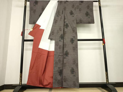 平和屋着物●本場大島紬　カタス7マルキ　陶器文　正絹　逸品　未使用　AABC3259ck