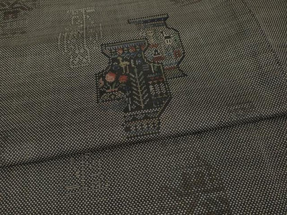 平和屋着物●本場大島紬　カタス7マルキ　陶器文　正絹　逸品　未使用　AABC3259ck