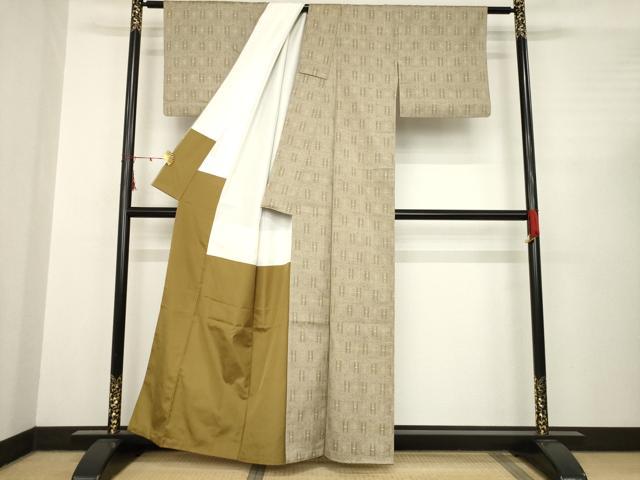 平和屋着物●上質な紬 幾何学文様 正絹 逸品 AABC3265ck