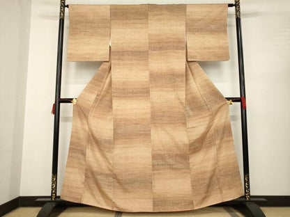 平和屋着物●上質な紬　横段文　正絹　逸品　AABC3269ck