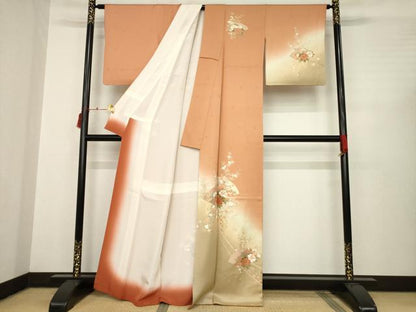 平和屋着物●訪問着　地紙花文　暈し染め　金銀彩　正絹　逸品　AABC3272ck