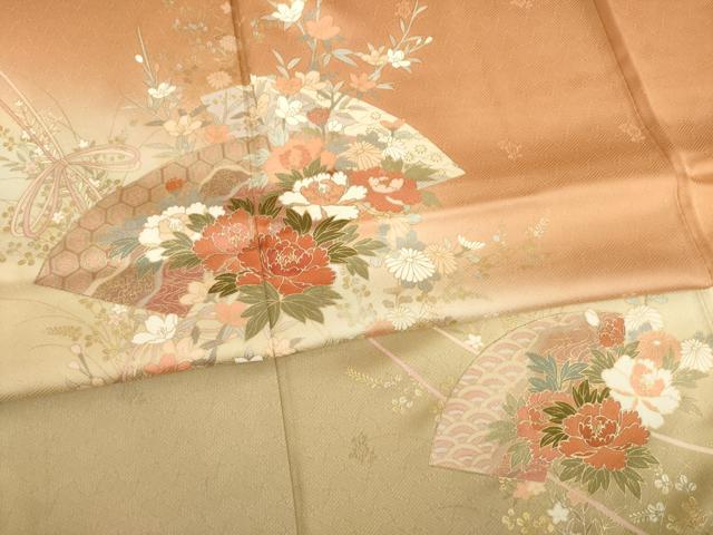 平和屋着物●訪問着　地紙花文　暈し染め　金銀彩　正絹　逸品　AABC3272ck