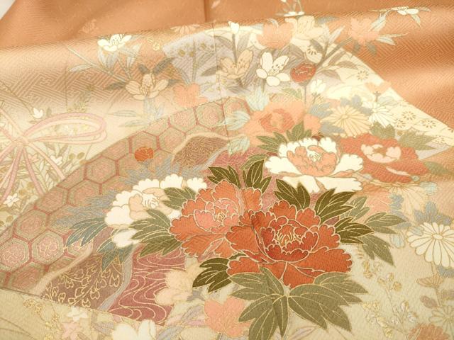 平和屋着物●訪問着　地紙花文　暈し染め　金銀彩　正絹　逸品　AABC3272ck