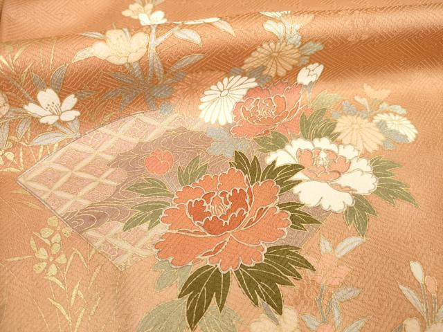 平和屋着物●訪問着　地紙花文　暈し染め　金銀彩　正絹　逸品　AABC3272ck