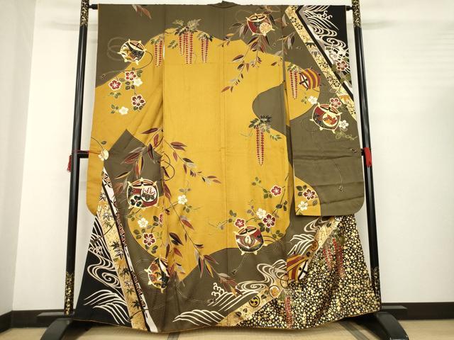 平和屋着物●豪華振袖 糸巻吉祥花文 金彩 正絹 逸品 AABC3277ck