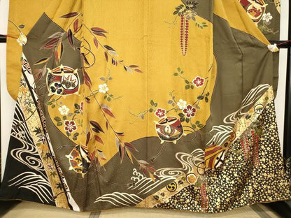 平和屋着物●豪華振袖 糸巻吉祥花文 金彩 正絹 逸品 AABC3277ck