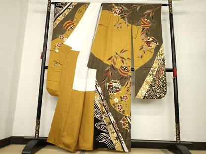 平和屋着物●豪華振袖 糸巻吉祥花文 金彩 正絹 逸品 AABC3277ck