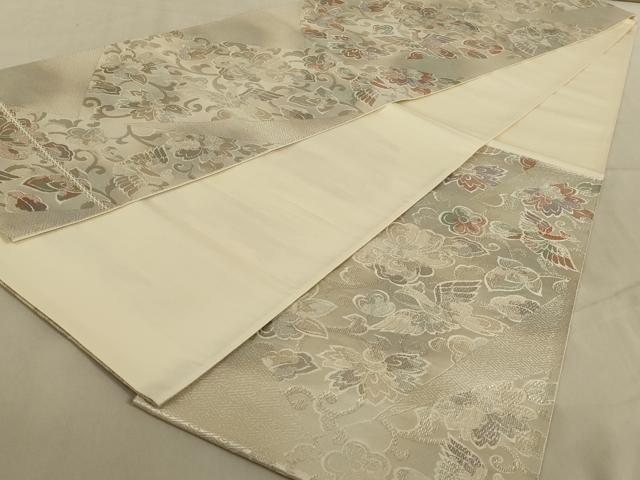 平和屋着物◎六通柄袋帯　更紗花文　銀糸　正絹　逸品　AABC3281ou