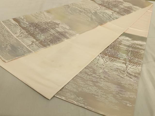 平和屋着物◎六通柄袋帯　風景文　銀糸　正絹　逸品　AABC3282ou