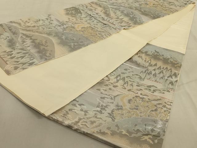平和屋着物◎六通柄袋帯　風景文　銀糸　正絹　逸品　AABC3283ou