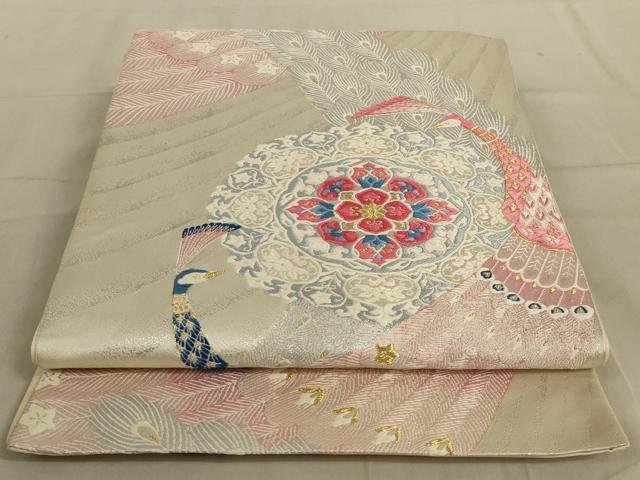 平和屋着物◎六通柄袋帯　唐織　孔雀花文　金銀糸　正絹　逸品　AABC3287ou