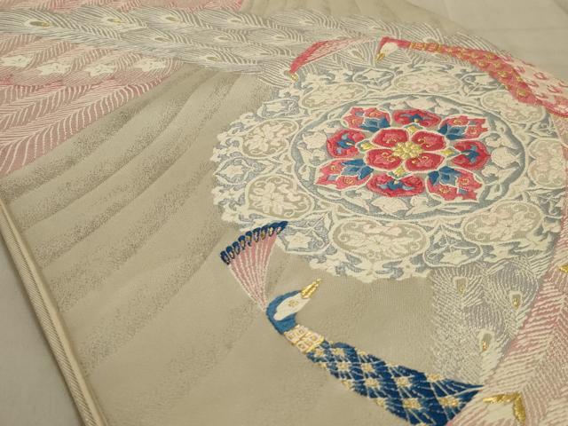 平和屋着物◎六通柄袋帯　唐織　孔雀花文　金銀糸　正絹　逸品　AABC3287ou
