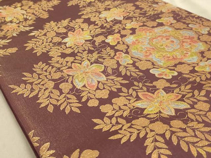 平和屋着物◎六通柄袋帯　更紗花文　金糸　正絹　逸品　AABC3288ou