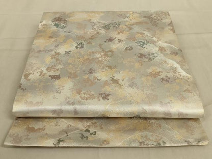 平和屋着物◎六通柄袋帯　霞文　銀糸　引箔　正絹　逸品　AABC3290ou