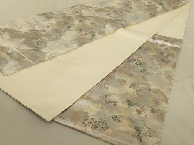 平和屋着物◎六通柄袋帯　霞文　銀糸　引箔　正絹　逸品　AABC3290ou
