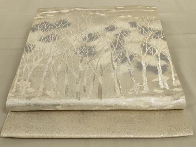 平和屋着物◎六通柄袋帯　樹林文　銀糸　正絹　逸品　AABC3292ou