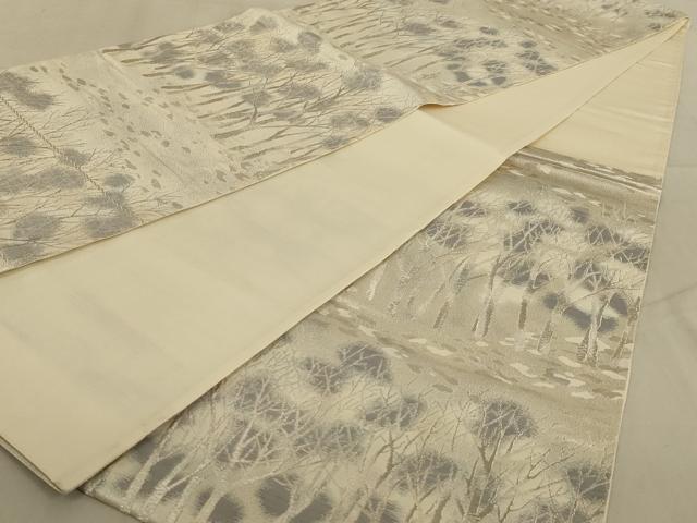 平和屋着物◎六通柄袋帯　樹林文　銀糸　正絹　逸品　AABC3292ou