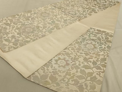 平和屋着物◎六通柄袋帯　更紗花文　銀糸　正絹　逸品　AABC3294ou