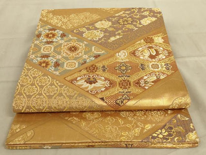 平和屋着物◎六通柄袋帯　唐織　桧垣取瑞錦文　金糸　正絹　逸品　AABC3305ou