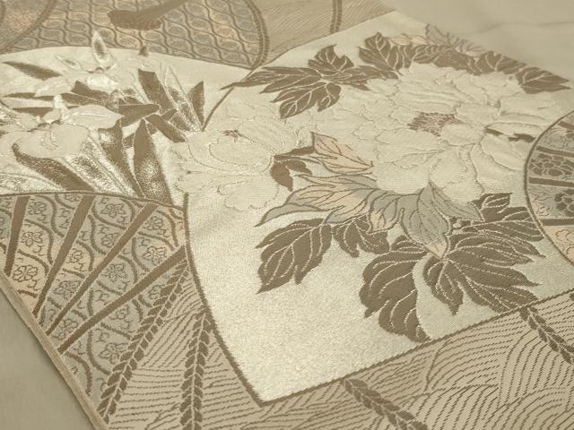 平和屋着物◎六通柄袋帯　地紙花文　銀糸　正絹　逸品　AABC3312ou