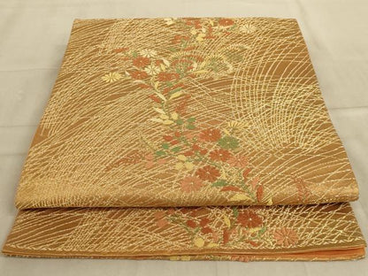 平和屋着物◎六通柄袋帯　唐織　草花文　金糸　正絹　逸品　AABC3317ou