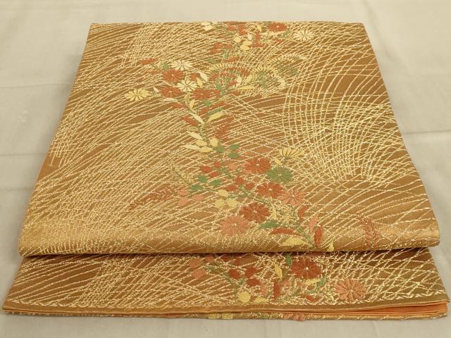平和屋着物◎六通柄袋帯　唐織　草花文　金糸　正絹　逸品　AABC3317ou