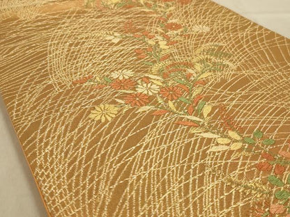 平和屋着物◎六通柄袋帯　唐織　草花文　金糸　正絹　逸品　AABC3317ou