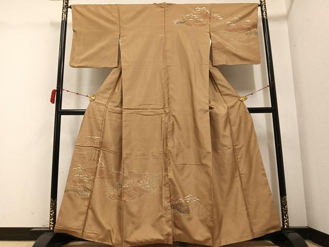 平和屋着物●訪問着　お召地　手描き　ろうけつ染め　風景浜松文　金彩　正絹　逸品　AABC3324ph