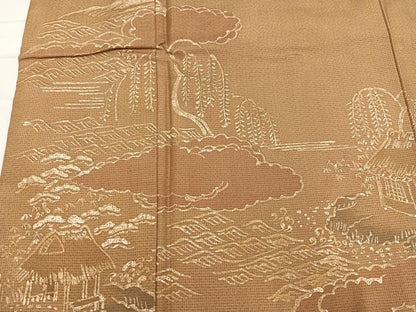 平和屋着物●訪問着　お召地　手描き　ろうけつ染め　風景浜松文　金彩　正絹　逸品　AABC3324ph
