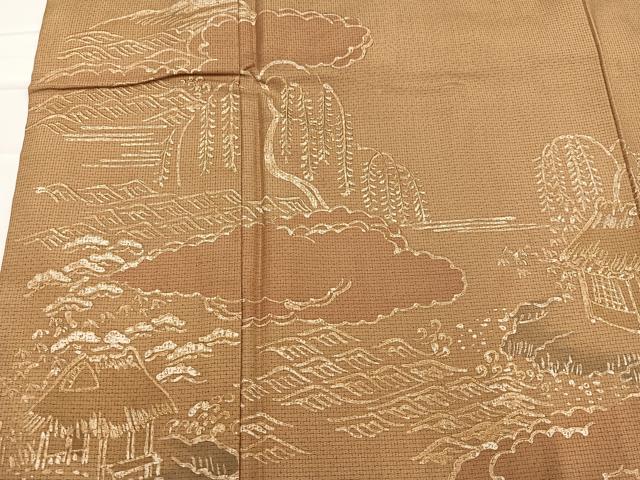 平和屋着物●訪問着　お召地　手描き　ろうけつ染め　風景浜松文　金彩　正絹　逸品　AABC3324ph