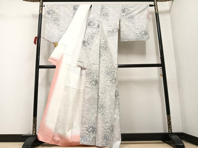 平和屋着物●本場大島紬 白大島 カタス７マルキ 総絣 草花文 正絹 逸品 AABC3326ph