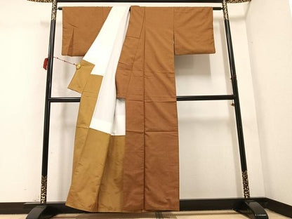 平和屋着物●お召　格子　正絹　逸品　AABC3331ph