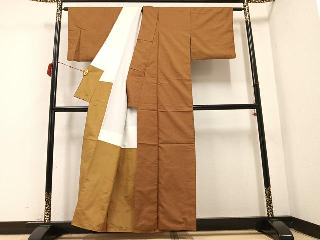 平和屋着物●お召　格子　正絹　逸品　AABC3331ph