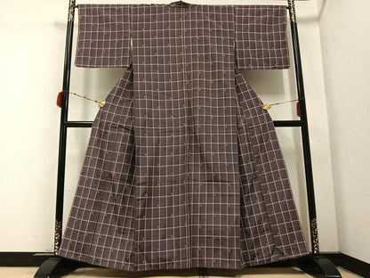 平和屋着物●上質な紬　格子　正絹　逸品　AABC3332ph