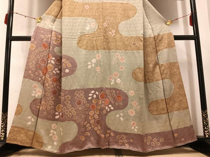 平和屋着物●訪問着　絞り　霞花文　金彩　正絹　逸品　AABC3337ph