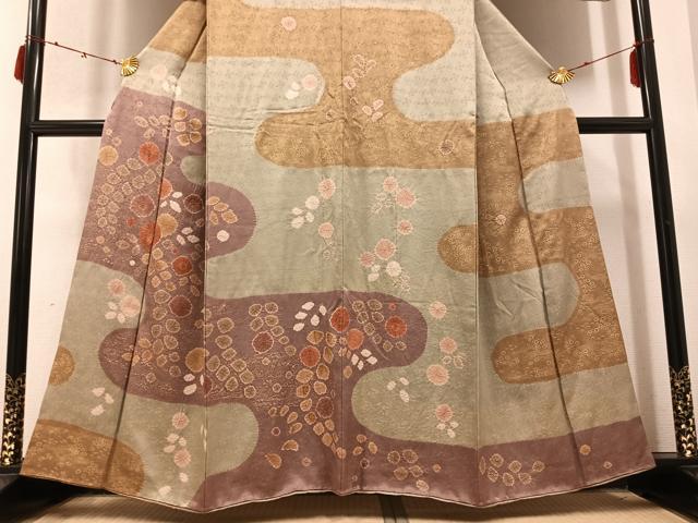 平和屋着物●訪問着　絞り　霞花文　金彩　正絹　逸品　AABC3337ph