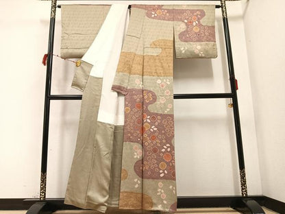 平和屋着物●訪問着　絞り　霞花文　金彩　正絹　逸品　AABC3337ph