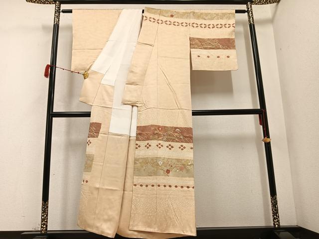平和屋着物●訪問着 絞り 刺繍 枝花文 金彩 正絹 逸品 未使用 AABC3345ph