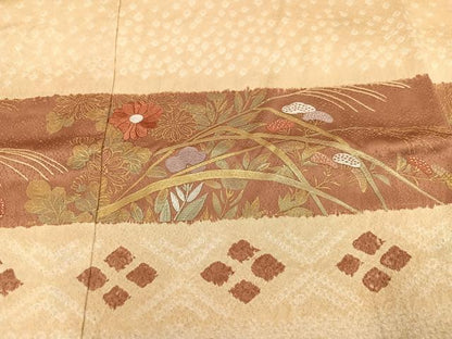 平和屋着物●訪問着 絞り 刺繍 枝花文 金彩 正絹 逸品 未使用 AABC3345ph