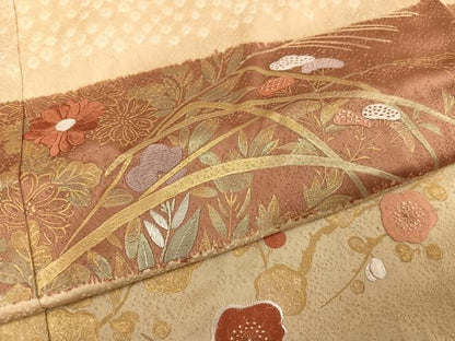 平和屋着物●訪問着 絞り 刺繍 枝花文 金彩 正絹 逸品 未使用 AABC3345ph