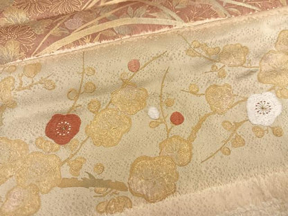 平和屋着物●訪問着 絞り 刺繍 枝花文 金彩 正絹 逸品 未使用 AABC3345ph