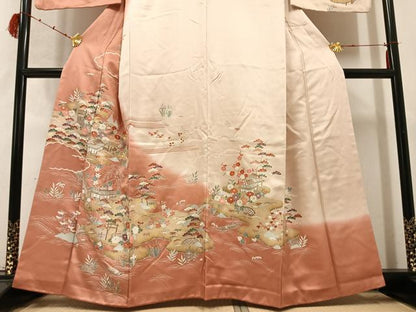 平和屋着物●訪問着　友禅　駒刺繍　松竹梅風景文　暈し染め　金彩　正絹　逸品　AABC3346ph