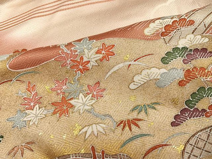 平和屋着物●訪問着　友禅　駒刺繍　松竹梅風景文　暈し染め　金彩　正絹　逸品　AABC3346ph