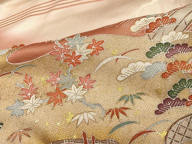 平和屋着物●訪問着　友禅　駒刺繍　松竹梅風景文　暈し染め　金彩　正絹　逸品　AABC3346ph